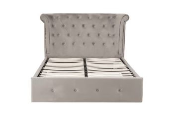 Edison Steel Velvet Double Ottoman Bed - Metal/Wood/Textile - L219 x W163 x H110 cm - Silver