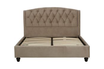 Josephine Brushed Velvet Double Bed - Wood/Textile - L209 x W147 x H102 cm - Brown