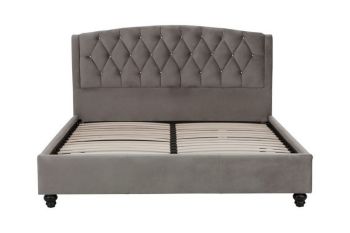 Josephine Velvet Kingsize Bed - Wood/Textile - L219 x W163 x H102 cm - Grey