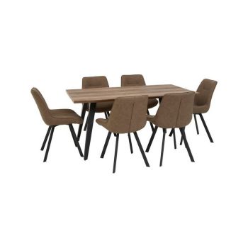 Westford 7 piece Rectangular Dining Set - Synthetic/Metal/Wood/Textile - L160 x W90 x H76 cm - Brown