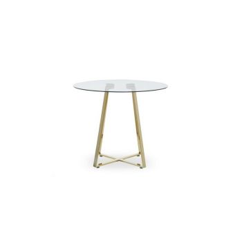 Metropolitan Round Dining Table - Metal/Glass - L90 x W90 x H76 cm - Gold/Clear