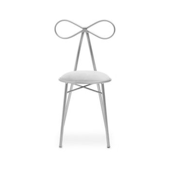 Jolie Bow Detail Dining Chair - Metal/Textile/Velvet - L39 x W44 x H83 cm - Silver