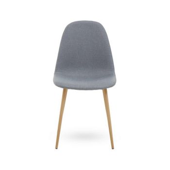 Salford Dining Chair with Ash Wood Effect Legs - Metal/Textile/Synthetic - L52 x W44 x H89 cm - Natural/Grey