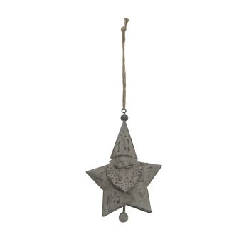 Rustic Hanging Santa Star Bauble - Metal - L2 x W9 x H14 cm - White