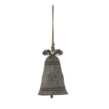 Rustic Hanging Bell Bauble with Bow - Metal - L10 x W10 x H18 cm - White