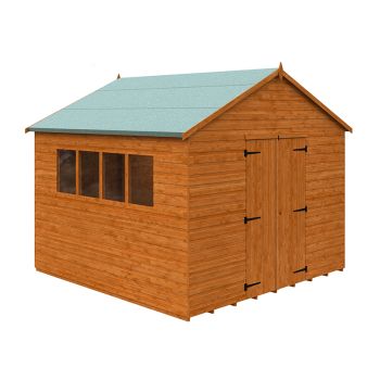 10 x 10 Feet Xl Workshop 12mm Shed - Solid Wood/Softwood/Pine - L295 x W295 x H268.5 cm - Burnt Orange