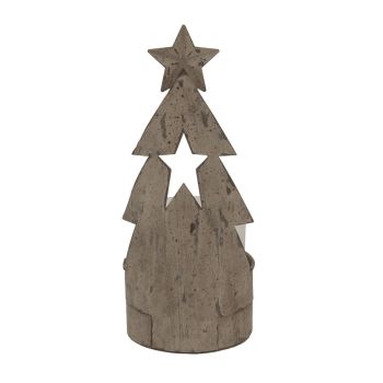 Rustic Tree Candle Holder with Stars - Metal - L8 x W8 x H20 cm - White