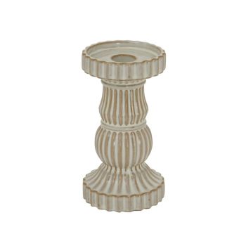 Alora Pillar Candle Holder Decoration - Ceramic - L9 x W9 x H16 cm - White