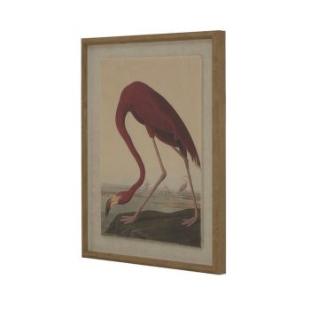 Flora & Fauna Collection Flamingo on Linen in Beaded Frame - Glass - L2 x W40 x H50 cm - Brown