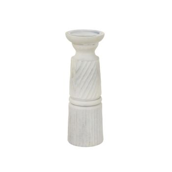 Large Carved Candle Holder - Wood - L10 x W10 x H30 cm - White