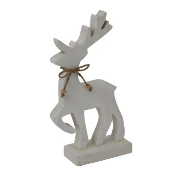 Large White Standing Reindeer Christmas Decoration - Wood - L6 x W23 x H30 cm - White
