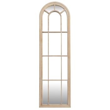 Washed Wood Tall Arched Window Mirror - Glass - L3 x W50 x H170 cm - Brown