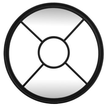 Black Wood Round Window Mirror - Glass - L2 x W100 x H100 cm - Black