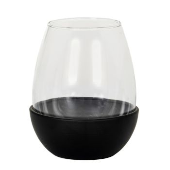Neris Medium Candle Holder with Glass Goblet - L11 x W11 x H14 cm - Black