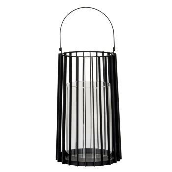 Lynk Large Lantern with Handle and Candle Holder - Glass - L22 x W22 x H50 cm - Black