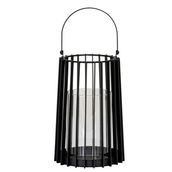 Lynk Medium Lantern with Handle and Candle Holder - Glass - L18 x W18 x H40 cm - Black