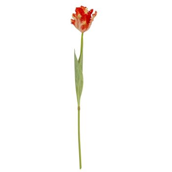 Flame Orange Parrot Tulip Artificial Flower - Plastic - H69 cm - Green