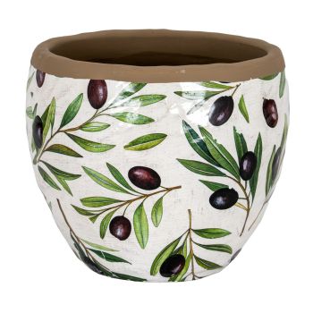 Verdal Olive Medium Planter - Ceramic - L18 x W18 x H16 cm - Green/White