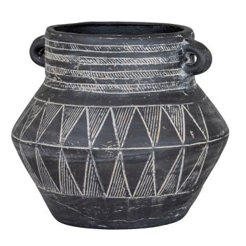 Etched Collection Tall Pot with Handle - Ceramic - L27 x W27 x H24 cm - Black