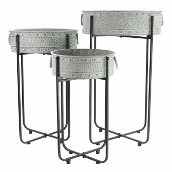 Low Planter with Stand - Set of 3 - L47 x W47 x H76 cm - Antique Galvanized