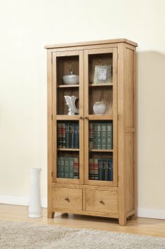 Shrewsbury Display Cabinet with Glass Doors - L37 x W90 x H180 cm - Oak