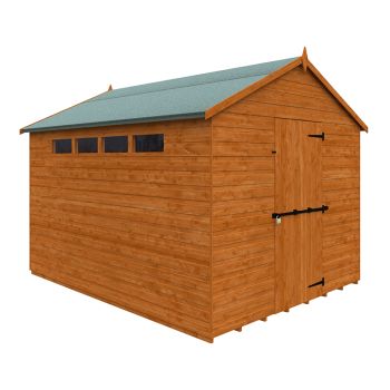 10 x 8 Feet Security Apex 12mm Shed - Solid Wood/Softwood/Pine - L295 x W235 x H231.9 cm - Burnt Orange