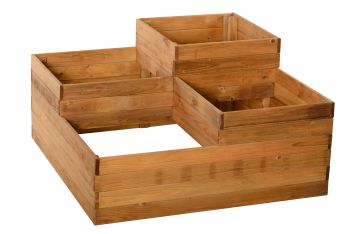 340L Buttercup Vegetable Bed with Four Sections - Wood - L90 x W90 x H46 cm - Brown