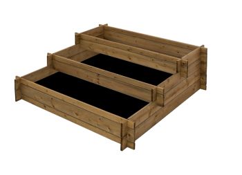 Tiered Three Section Raised Bed - Wood - L120 x W120 x H40 cm - Brown