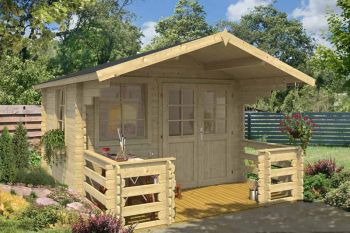 Lola 2-Log Cabin, Wooden Garden Room, Timber Summerhouse, Home Office - L340.4 x W470 x H245.1 cm