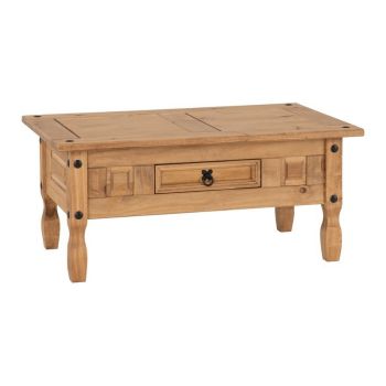 Corona 1 Drawer Coffee Table - L61 x W100 x H45 cm - Distressed Waxed Pine