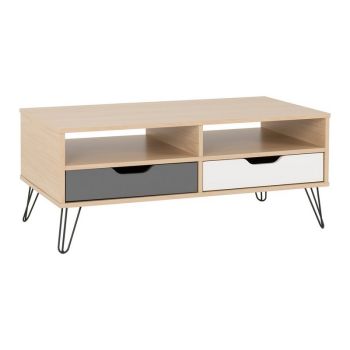 Bergen 2 Drawer Coffee Table - L54 x W100 x H42.5 cm - Oak Effect/White/Grey