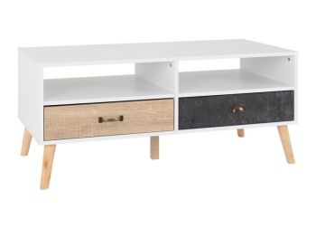 Nordic 2 Drawer Coffee Table - L55 x W110 x H49 cm - White/Distressed Effect