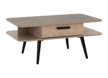 Saxton 1 Drawer Coffee Table - L60 x W100 x H43.5 cm - Mid Oak Effect/Grey