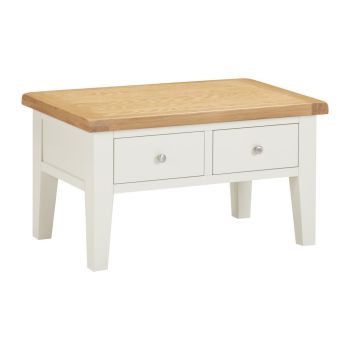 Windsor 2 Drawer Coffee Table - L55 x W90 x H50 cm - Ivory/Oak