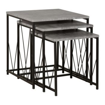 Athens Square Nest of Tables - L45 x W45 x H48.5 cm - Concrete Effect/Black