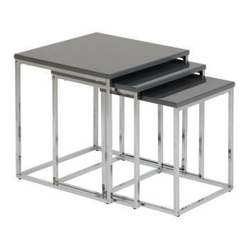 Charisma Nest of Tables - L40 x W40 x H42.5 cm - Grey Gloss/Chrome