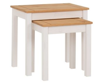 Panama Nest of 2 Tables - L40 x W56 x H53.5 cm - White/Natural Wax