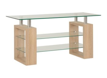 Milan TV Unit - L40 x W100 x H50 cm - Sonoma Oak Effect Veneer/Clear Glass/Silver