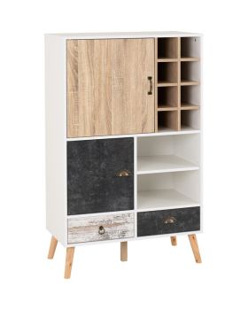 Nordic Wine Cabinet - L40 x W80 x H130 cm - White/Distressed Effect