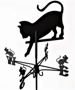 Traditional Weathervane Cat Chasing Mouse - Steel - L39 x W39 x H80 cm - Black
