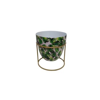 Decorative Planter on Stand - Iron - L13 x W13 x H13 cm - Green/White