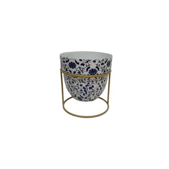 Decorative Planter on Stand - Iron - L13 x W13 x H13 cm - White/Blue