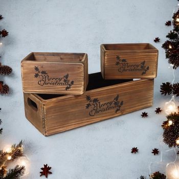 "Merry Christmas" - Wooden Boxes (Set of 3)