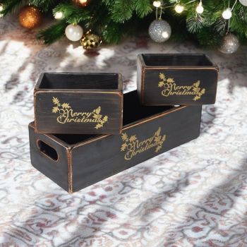 Wooden Boxes (Set of 3) - Black
