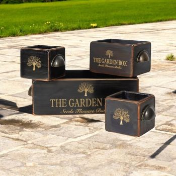 Crate Planters (Set of 4) - Wood - Black