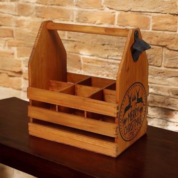 6 Wooden Bottle Holder with Metal Opener - L19 x W27 x H30 cm