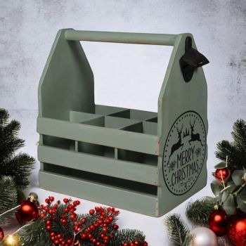 6 Bottle Holder with Opener - L19 x W27 x H30 cm - Rustic Green