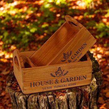 "House & Garden" - Flower Planters (Set of 2) - Wood