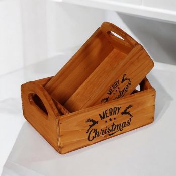 "Merry Christmas" - Flower Planters (Set of 2) - Wood