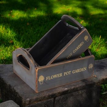 "Flower Pot Garden" - Crate Planters (Set of 2) - Wood - Black